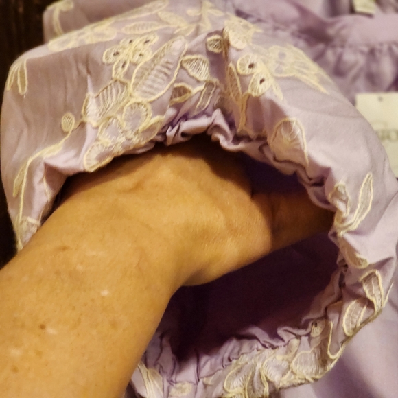 Eyelet Balloon Sleeve Top Shirt Blouse Lavender - Picture 6 of 9